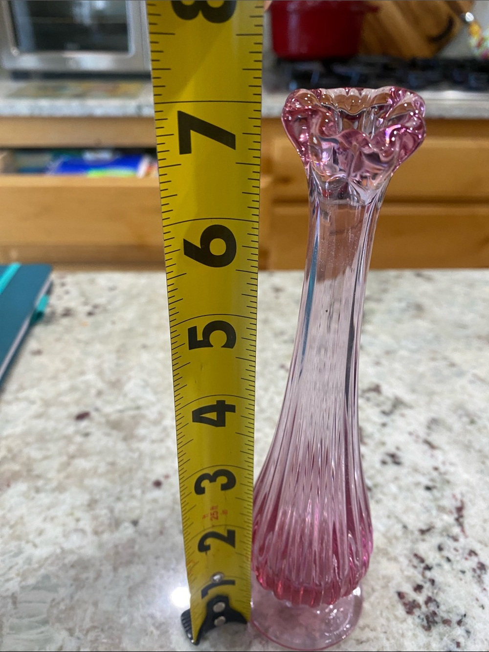 Fenton Pink Ribbed Bud Vase with Ruffled Rim - Picture 5 of 5